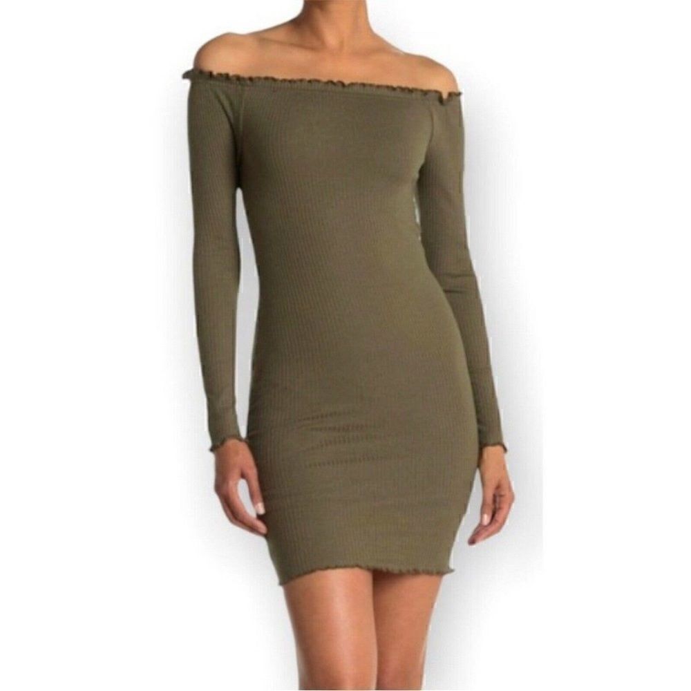 Vera Moda Size Medium Rib Knit Off The Shoulder Bodycon Dress Black NWT